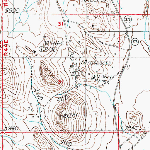 Topographic Map of Midway Mine, NV