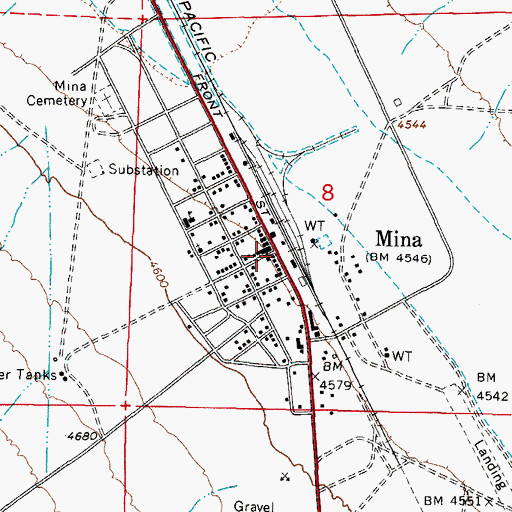 Topographic Map of Mina, NV