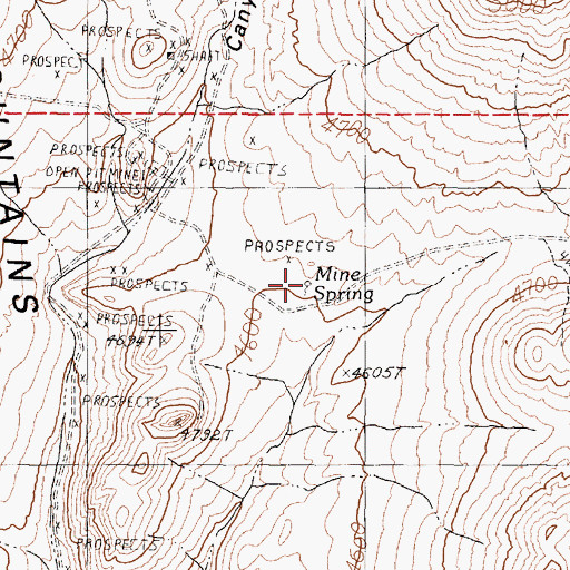 Topographic Map of Mine Spring, NV