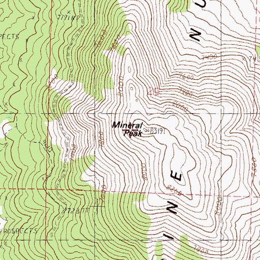 Topographic Map of Mineral Peak, NV