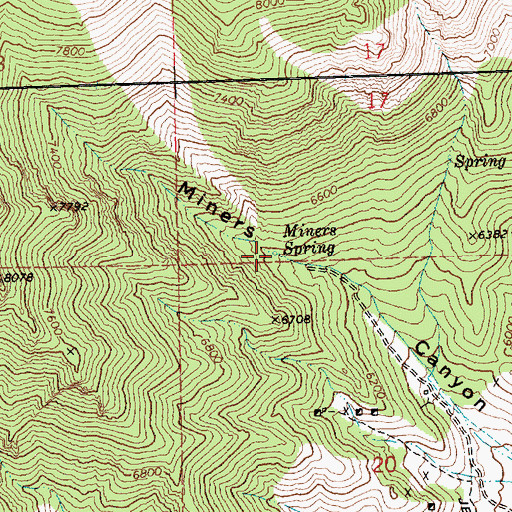 Topographic Map of Miners Spring, NV