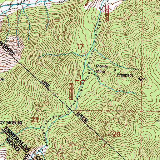 Topographic Map of Mollini Mine, NV