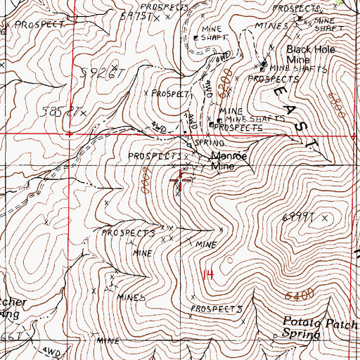 Topographic Map of Monroe Mine, NV