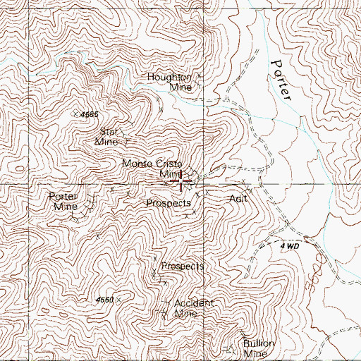 Topographic Map of Monte Cristo Mine, NV