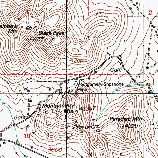 Topographic Map of Montgomery-Shoshone Mine, NV