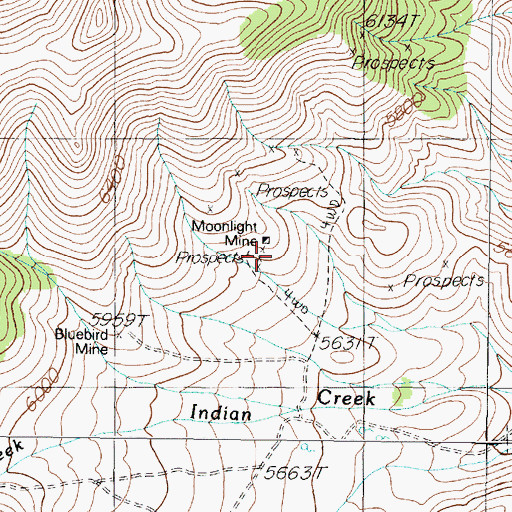Topographic Map of Moonlight Mine, NV