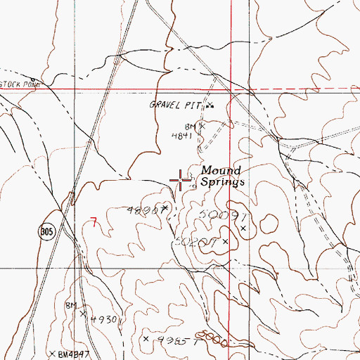 Topographic Map of Mound Springs, NV