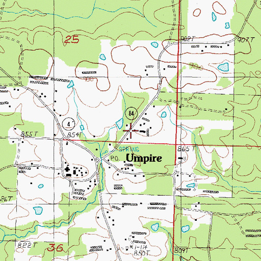 Topographic Map of Umpire Post Office, AR