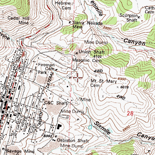 Topographic Map of Mount Saint Mary Cemetery, NV