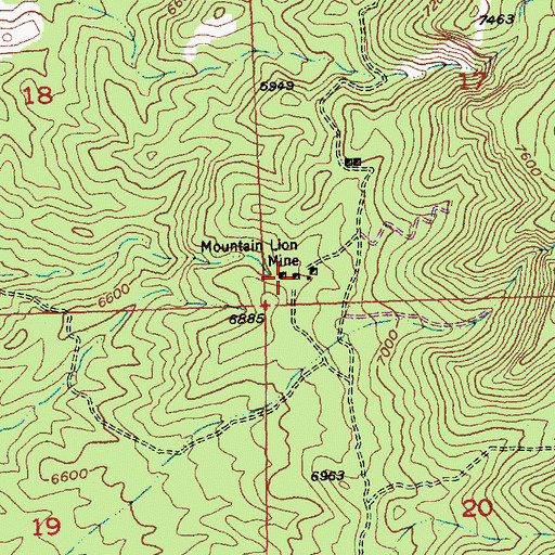Topographic Map of Mountain Lion Mine, NV