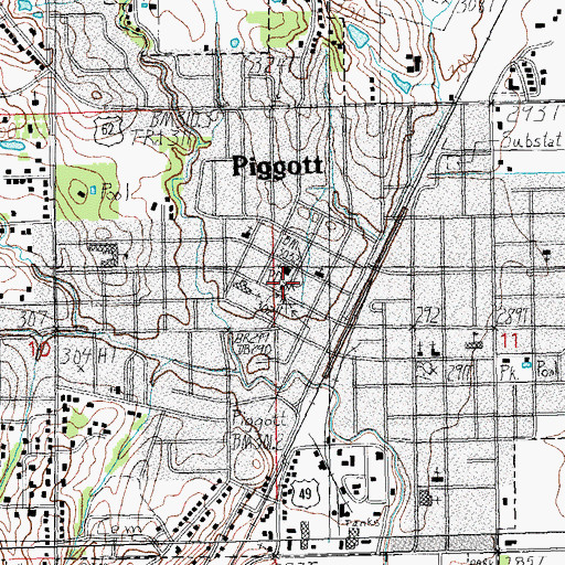 Topographic Map of Piggott Post Office, AR