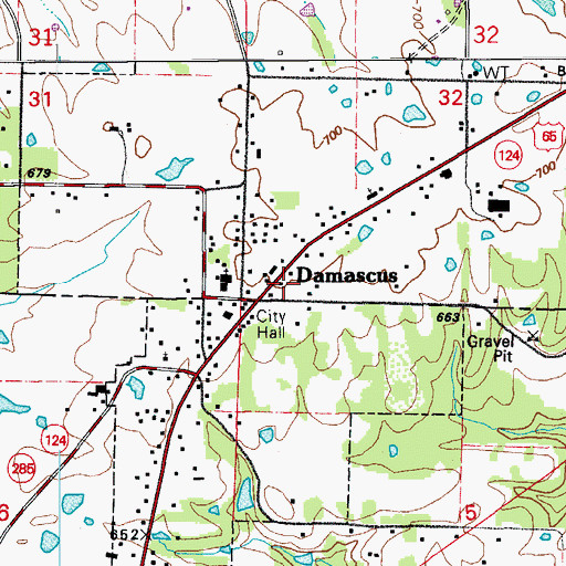 Topographic Map of Damascus Post Office, AR