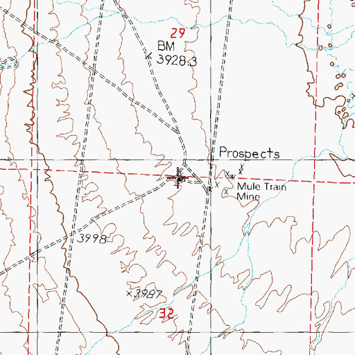 Topographic Map of Mule Train Mine, NV
