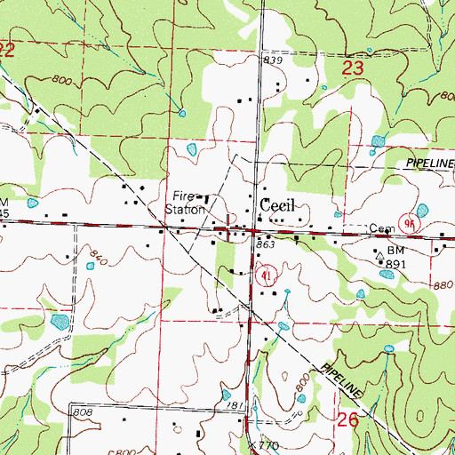Topographic Map of Cecil Post Office, AR