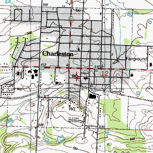 Topographic Map of Charleston Post Office, AR