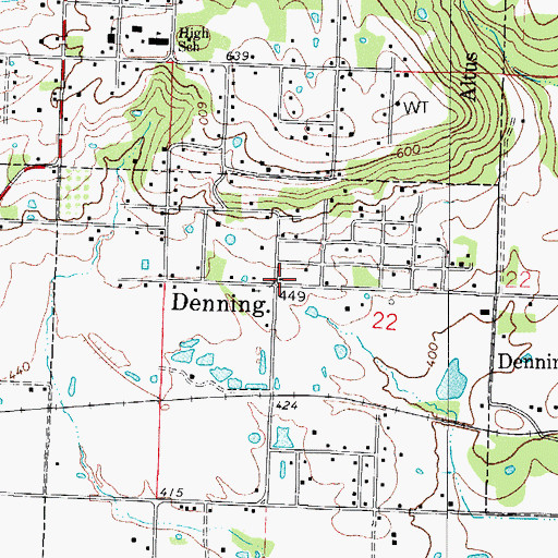 Topographic Map of Denning Post Office (historical), AR