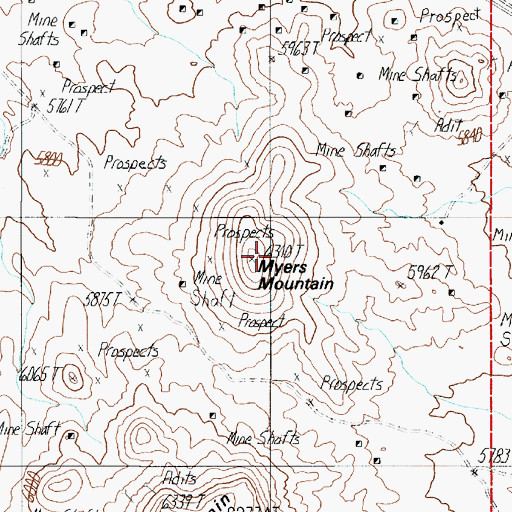 Topographic Map of Myers Mountain, NV