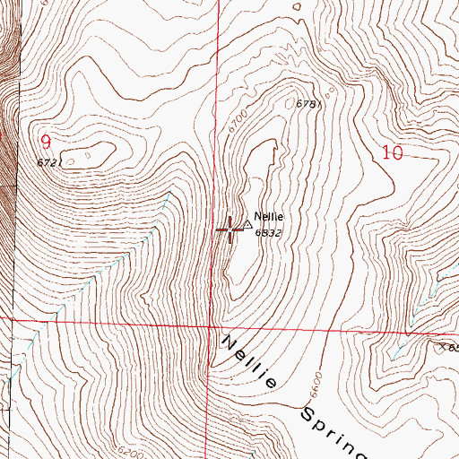 Topographic Map of Nellie Spring Mountain, NV