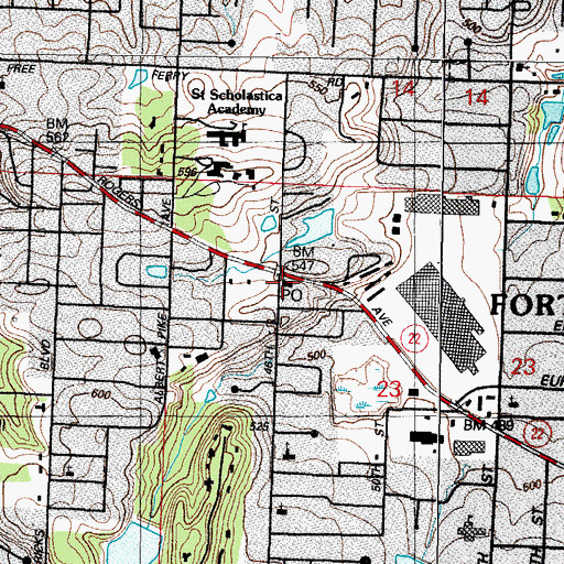 Topographic Map of Rogers Avenue Station Post Office, AR