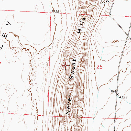 Topographic Map of Never Sweat Hills, NV