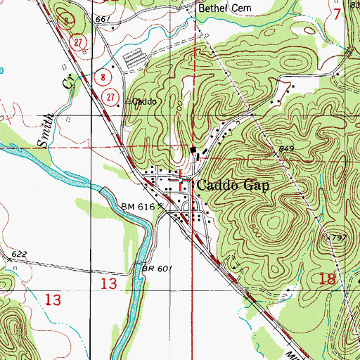 Topographic Map of Caddo Gap Post Office, AR
