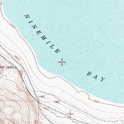 Topographic Map of Ninemile Bay, NV