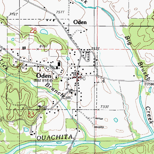 Topographic Map of Oden Post Office, AR
