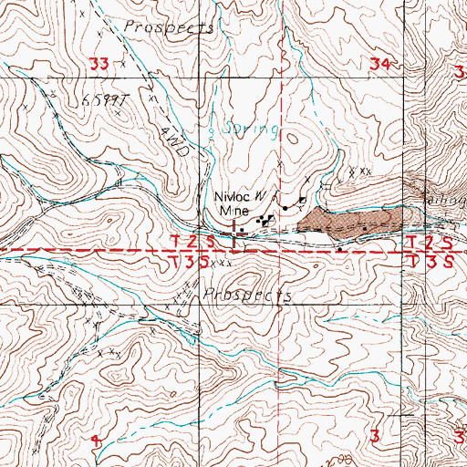 Topographic Map of Nivloc Mine, NV