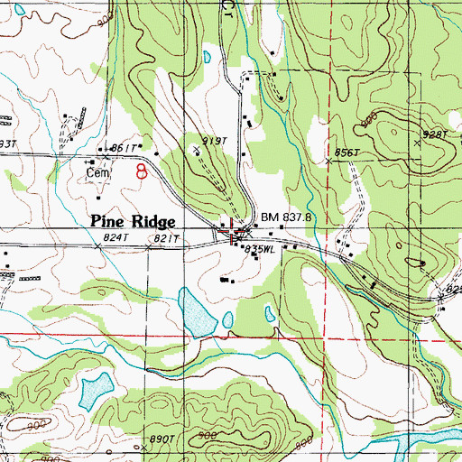 Topographic Map of Pine Ridge Post Office - CPO, AR