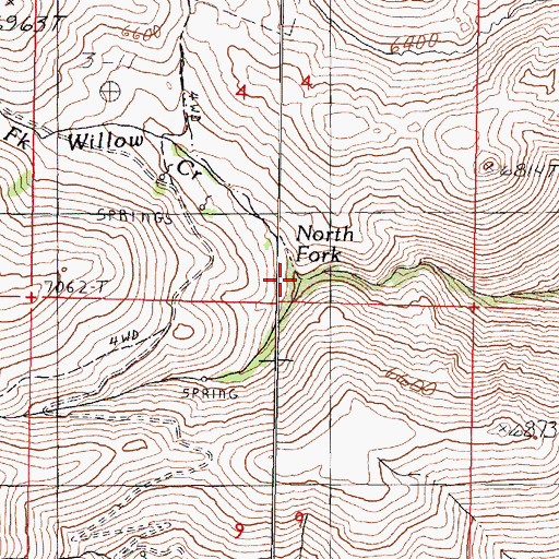Topographic Map of North Fork Willow Creek, NV