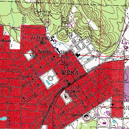 Topographic Map of Mena Post Office, AR