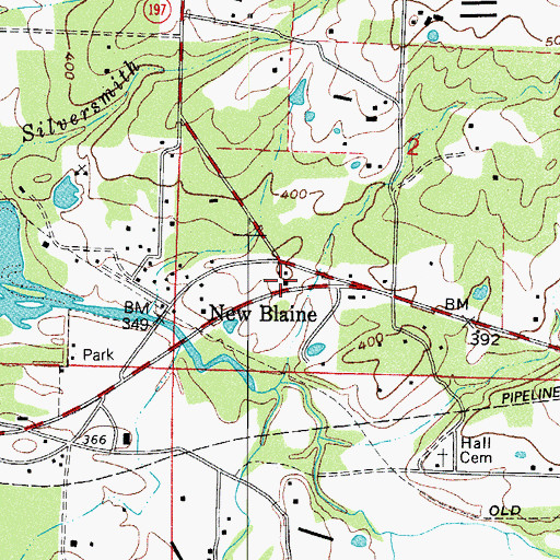 Topographic Map of New Blaine Post Office, AR
