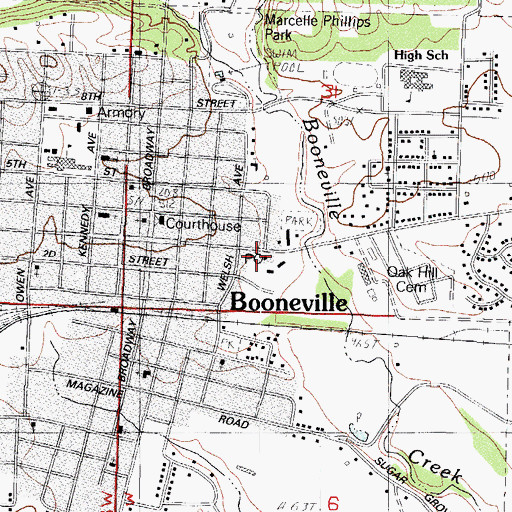 Topographic Map of Booneville Post Office, AR