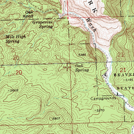Topographic Map of Oak Spring, NV