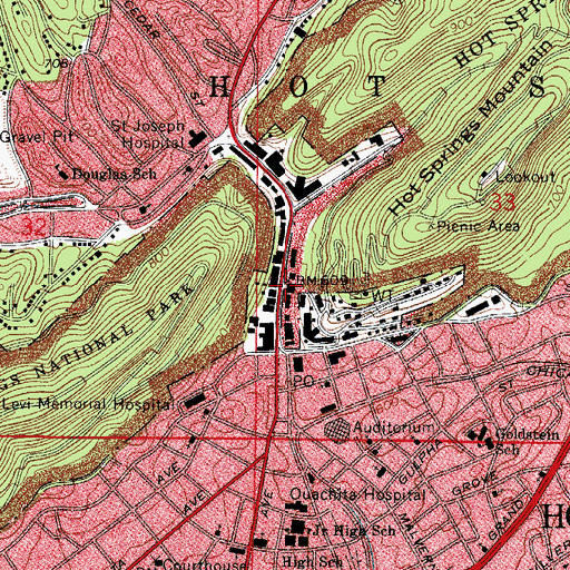 Topographic Map of Fordyce Bathhouse Vistor Center, AR
