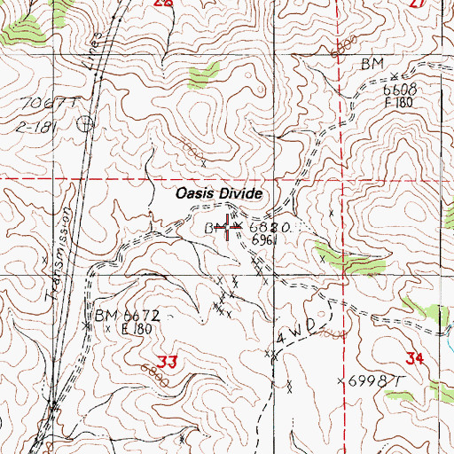 Topographic Map of Oasis Divide, NV