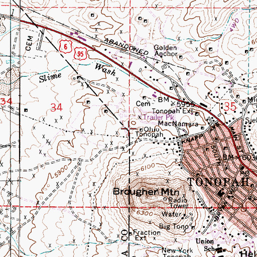 Topographic Map of Ohio Tonopah, NV