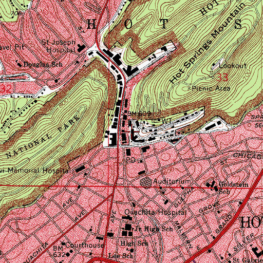 Topographic Map of Hot Springs Rehabilitation Center, AR