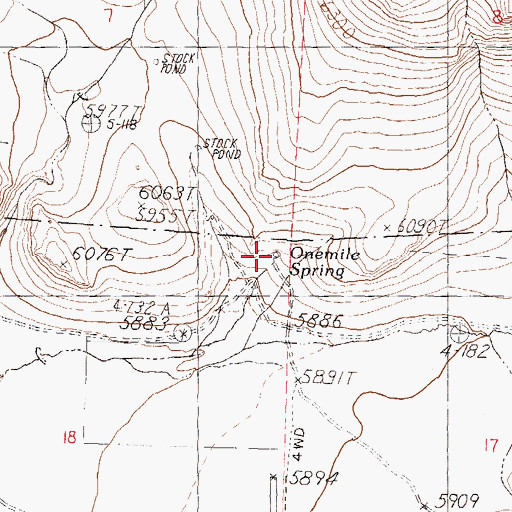 Topographic Map of Onemile Spring, NV