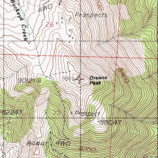 Topographic Map of Oreana Peak, NV