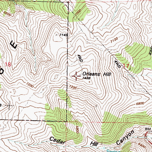 Topographic Map of Orleans Hill, NV