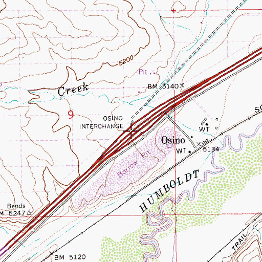 Topographic Map of Osino Interchange, NV