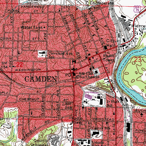 Topographic Map of Camden Post Office, AR
