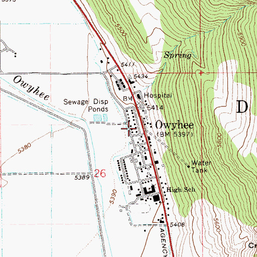 Topographic Map of Owyhee, NV