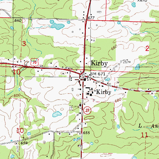 Topographic Map of Kirby Post Office, AR