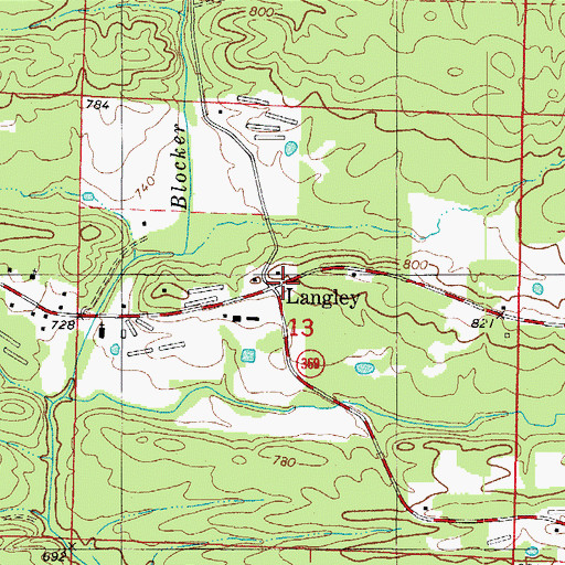 Topographic Map of Langley Post Office, AR
