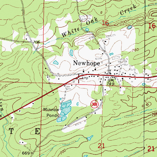 Topographic Map of Newhope Post Office, AR