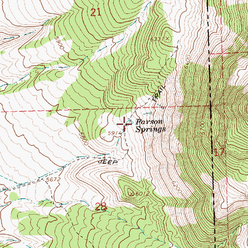Topographic Map of Parson Springs, NV