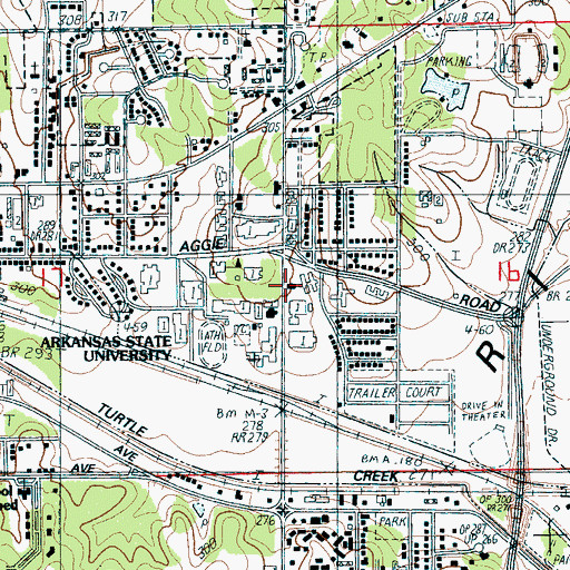 Topographic Map of State University Post Office, AR