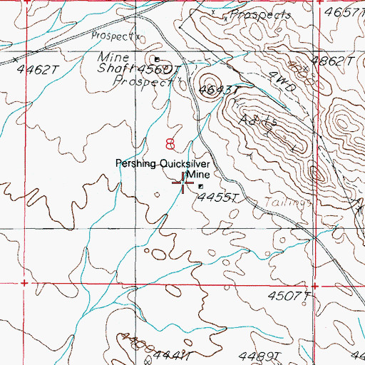 Topographic Map of Pershing Quicksilver Mine, NV